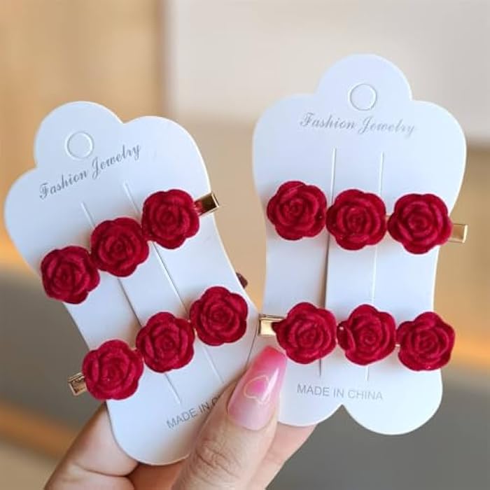 Small Red Flower Hair Clips 2 Pack – Vintage French Design for Girls - Image 3